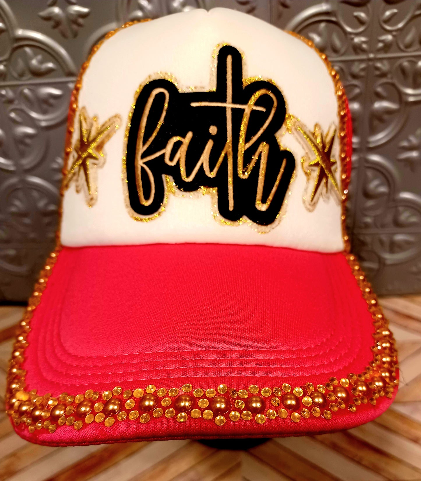 Faith Decorated Truckers Hat in Hot Pink