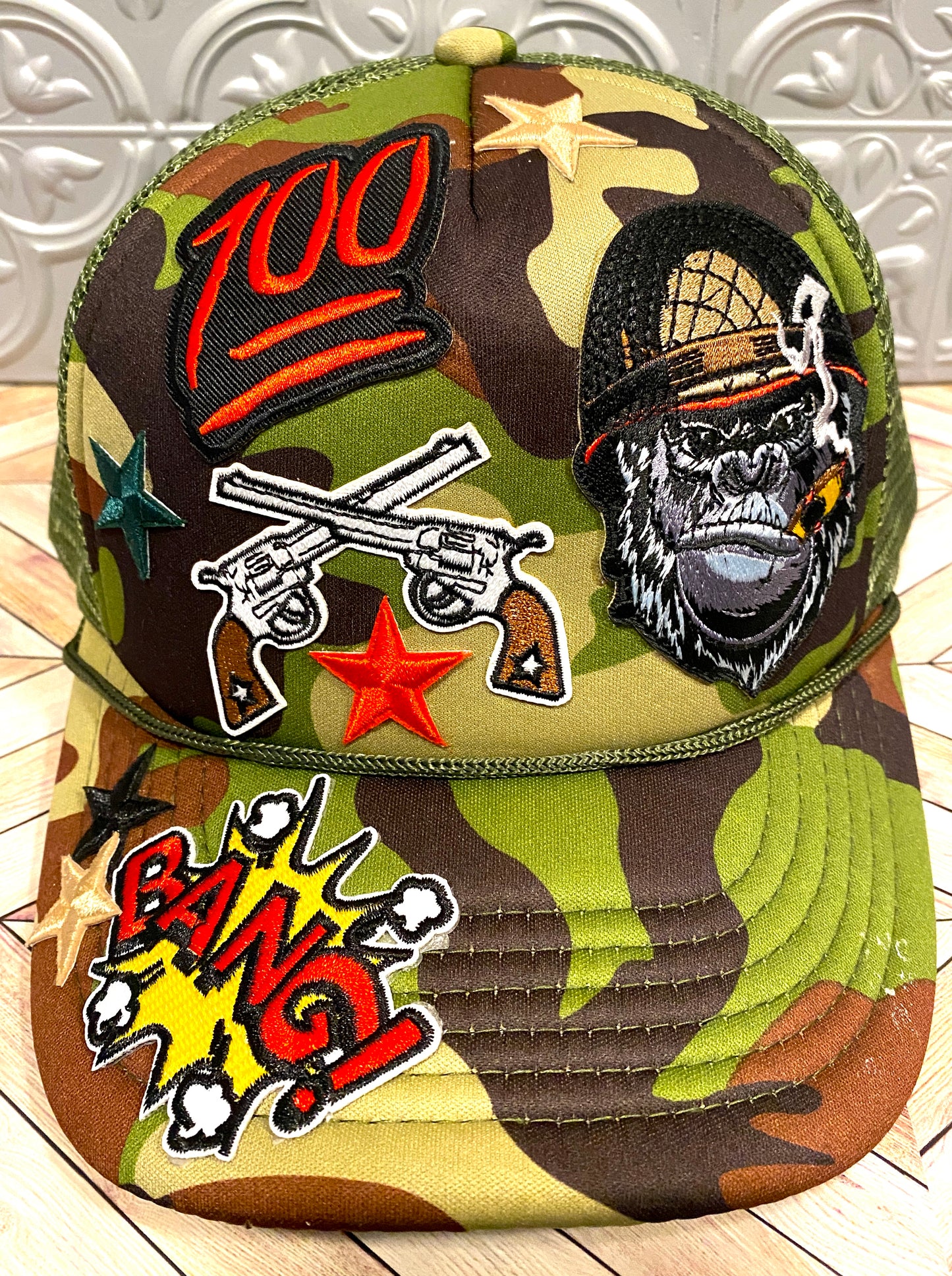 Cool Militant Cigar Smoking Gorilla Camouflaged Truckers Hat