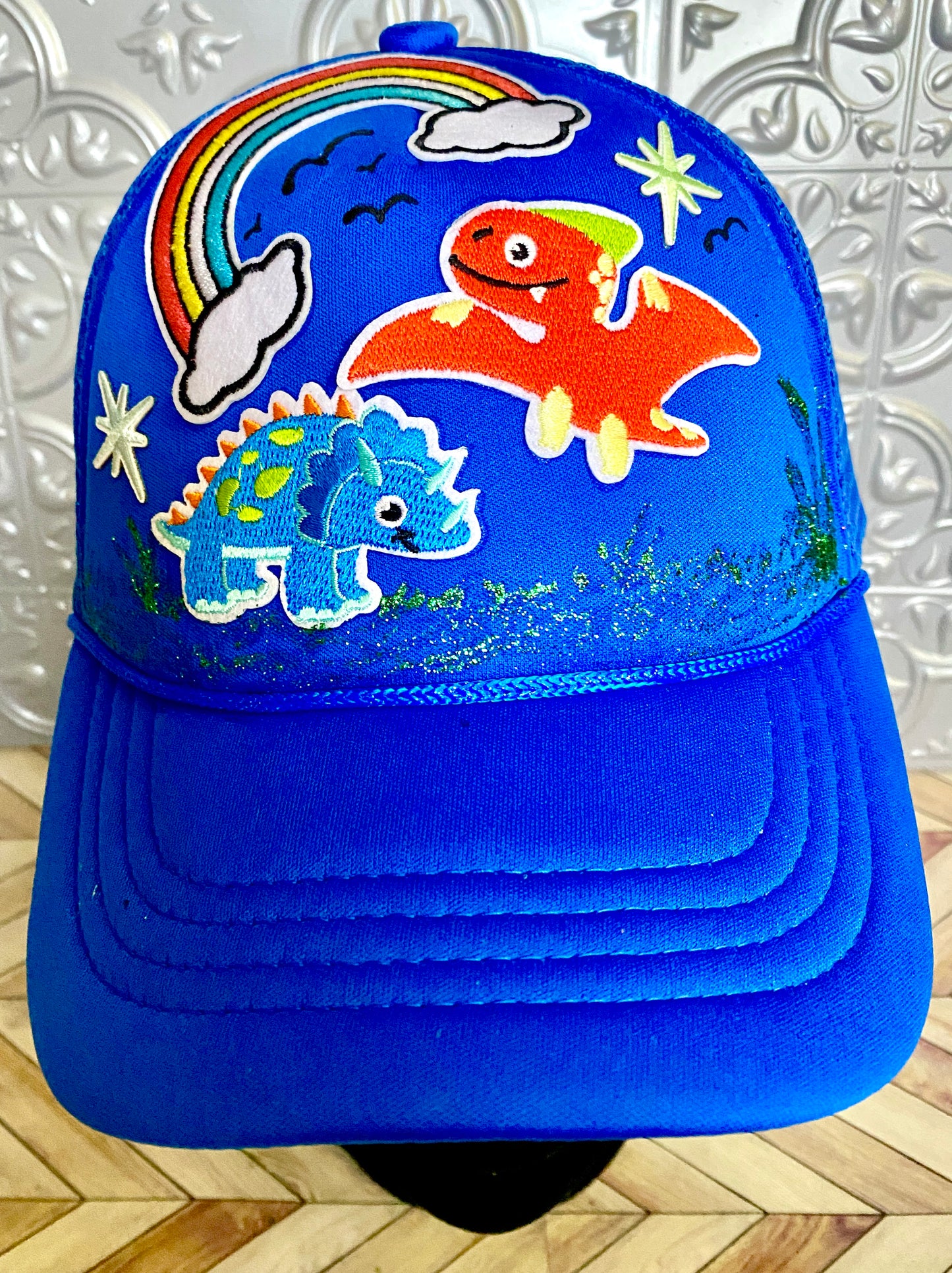 Stone Age Dinosaurs Kids Truckers Hat in Blue