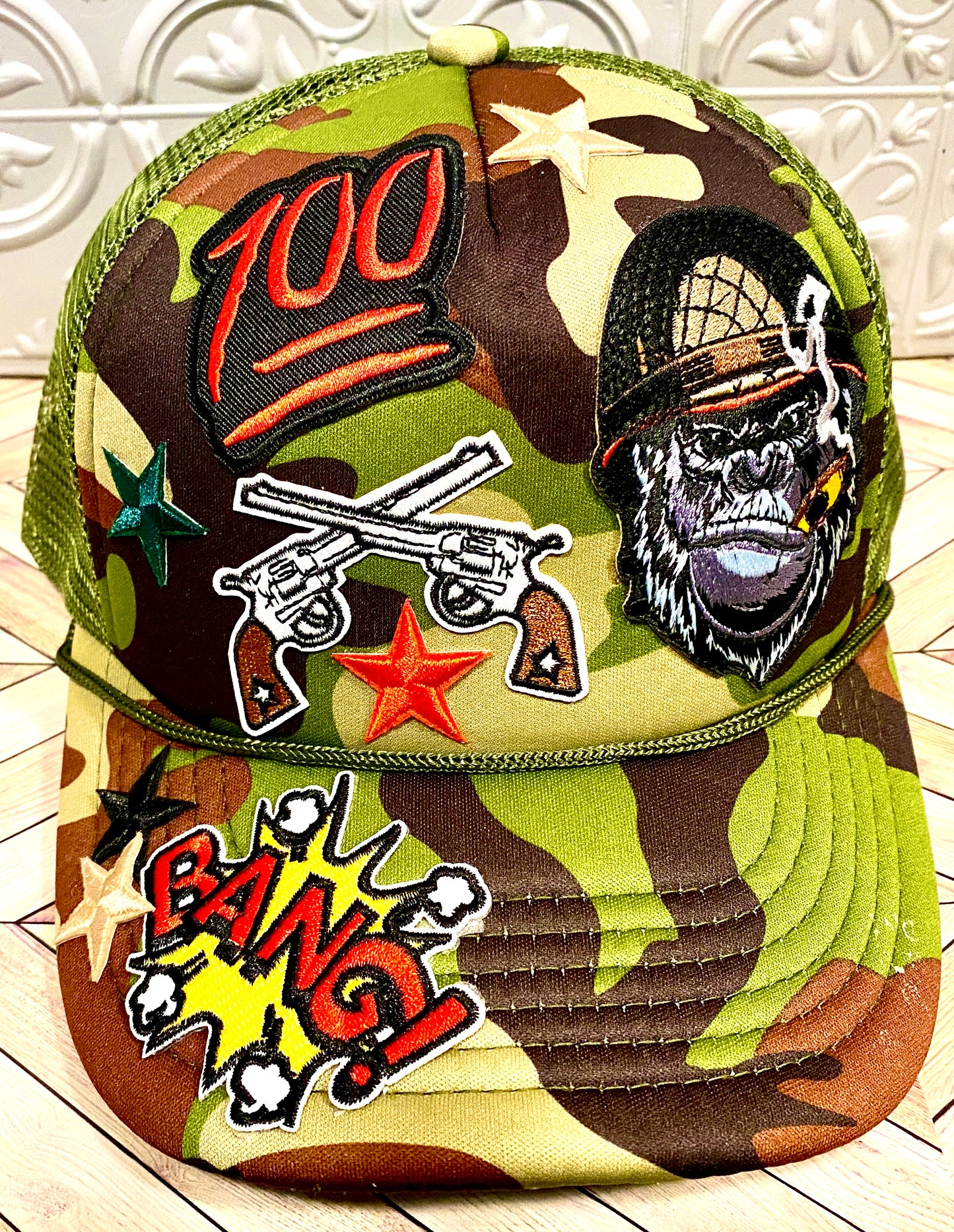 Cool Militant Cigar Smoking Gorilla Camouflaged Truckers Hat