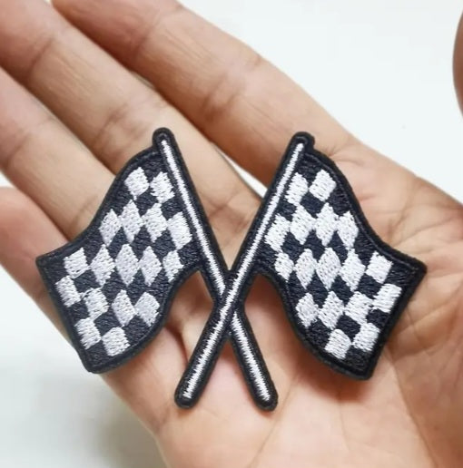 Black & White Checkered Racing Flag Iron on Patch