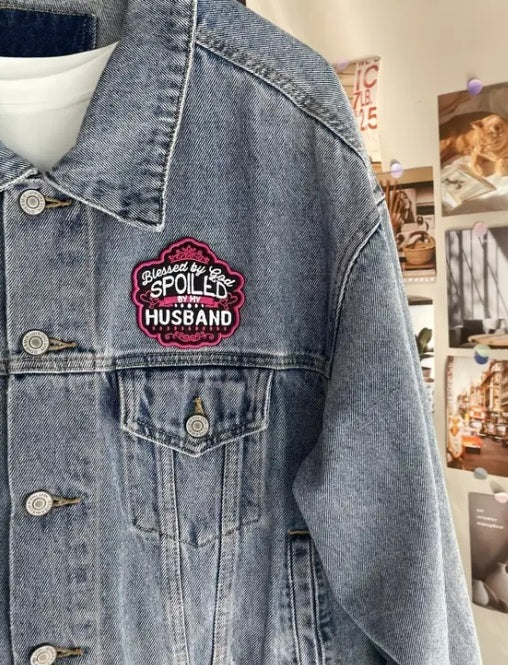 Blessed by God Spoiled by My Husband Iron on Patch