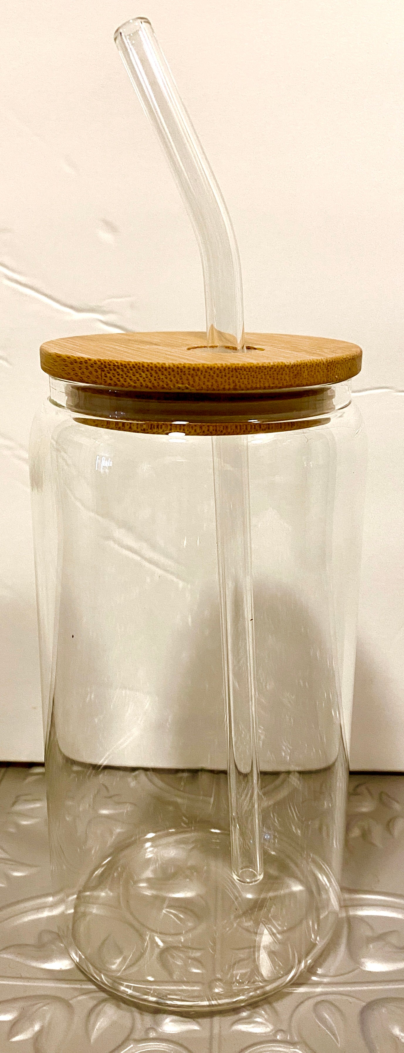 Blank 16oz Glass Can w/ Bamboo Lid 2ct