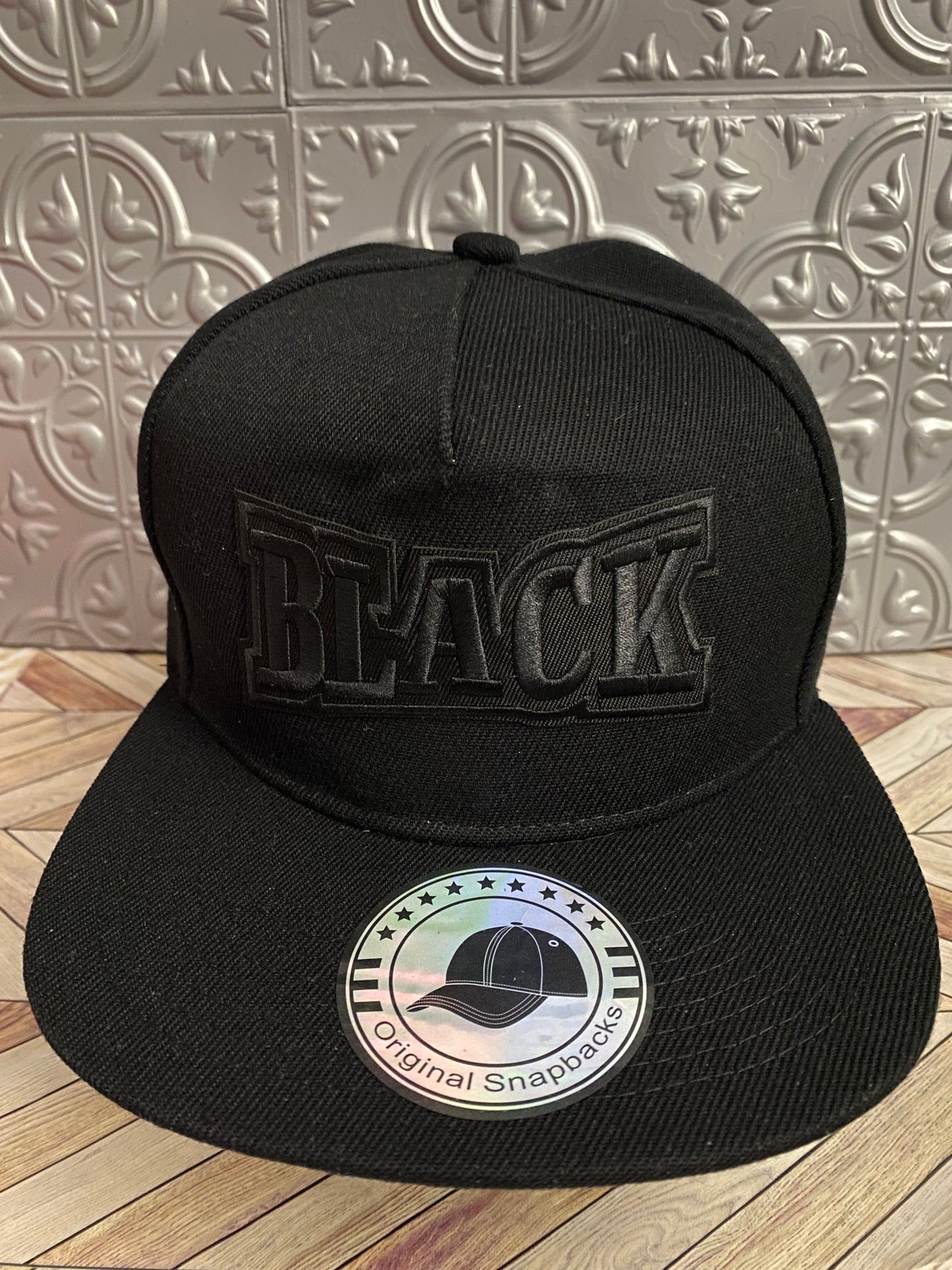 Black Embroidered, Original Snaback Cap in Black