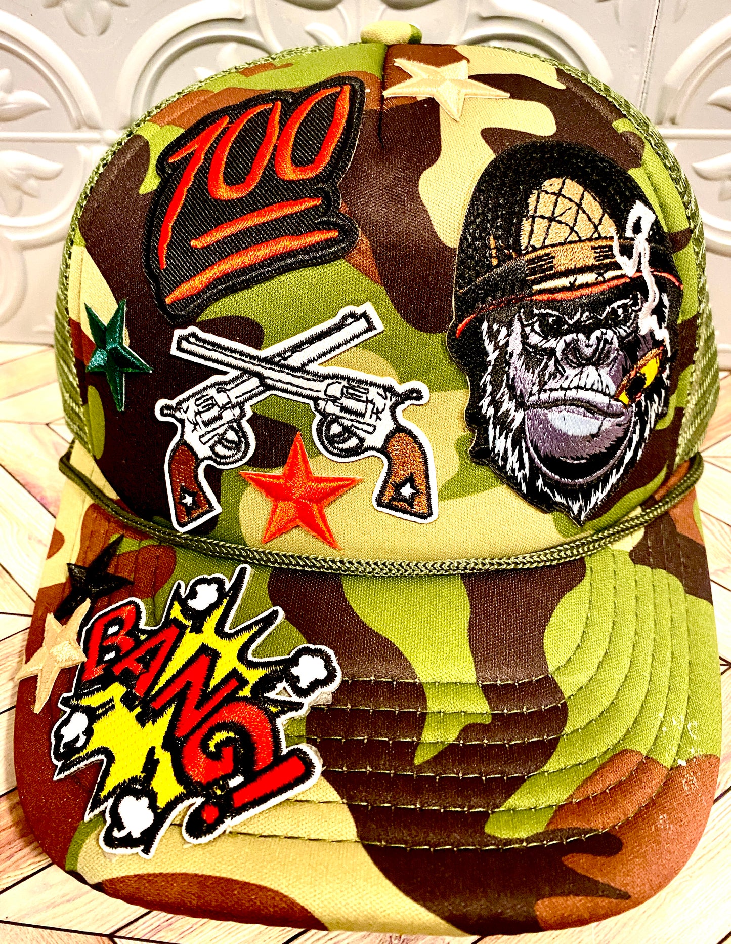 Cool Militant Cigar Smoking Gorilla Camouflaged Truckers Hat