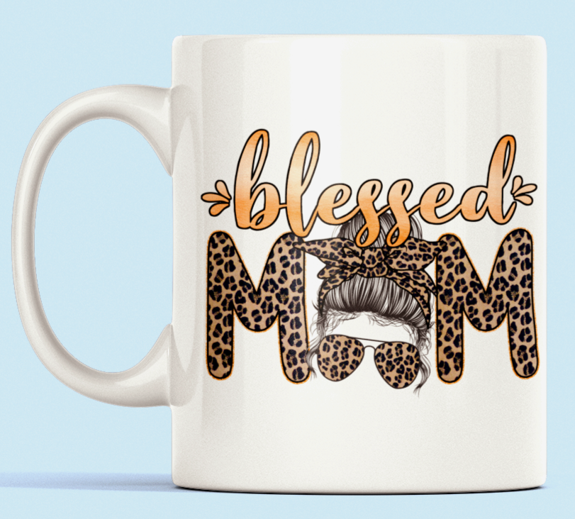 Blessed Messy Bun Mom 11oz Coffee Cup Sublimation Design