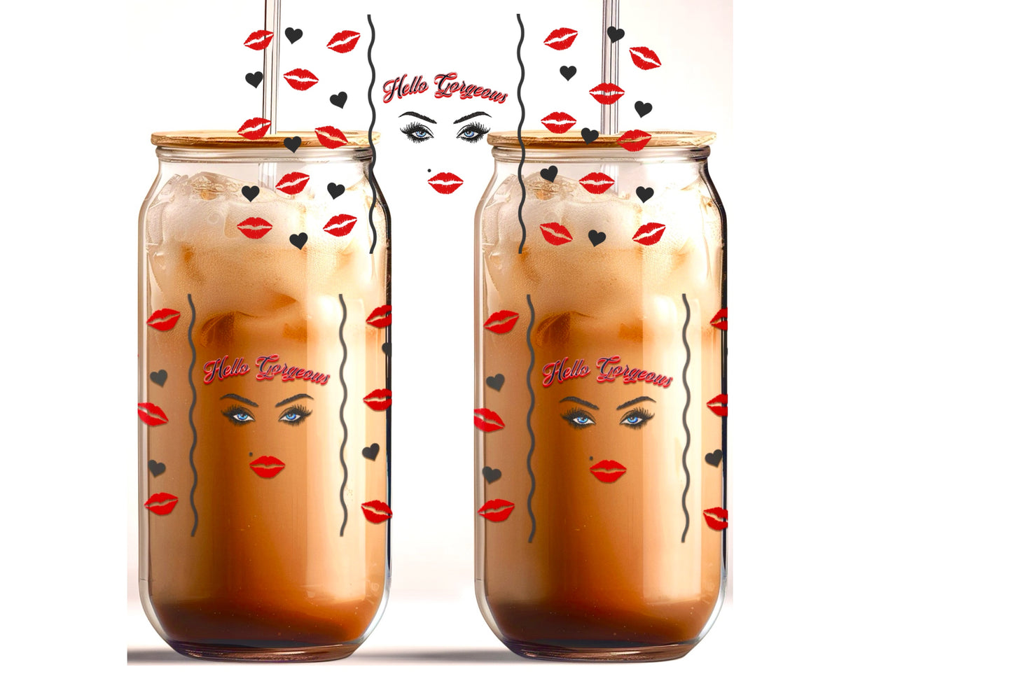 Hello Gorgeous 16oz UVDTF Glass Cup Wrap Decal (glass cup not included)