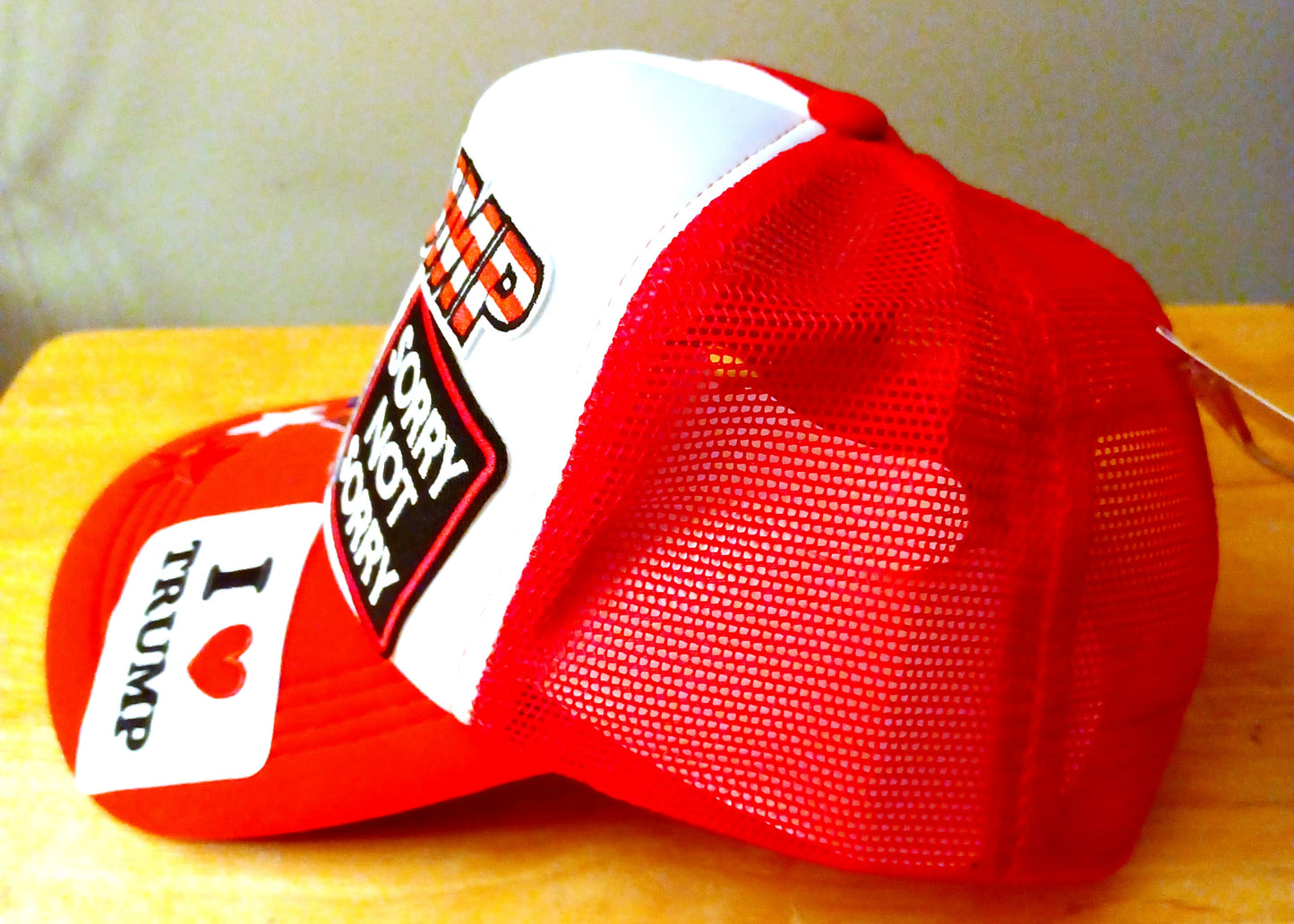 Sorry not Sorry I love Trump, Trucker Hat in Red & White