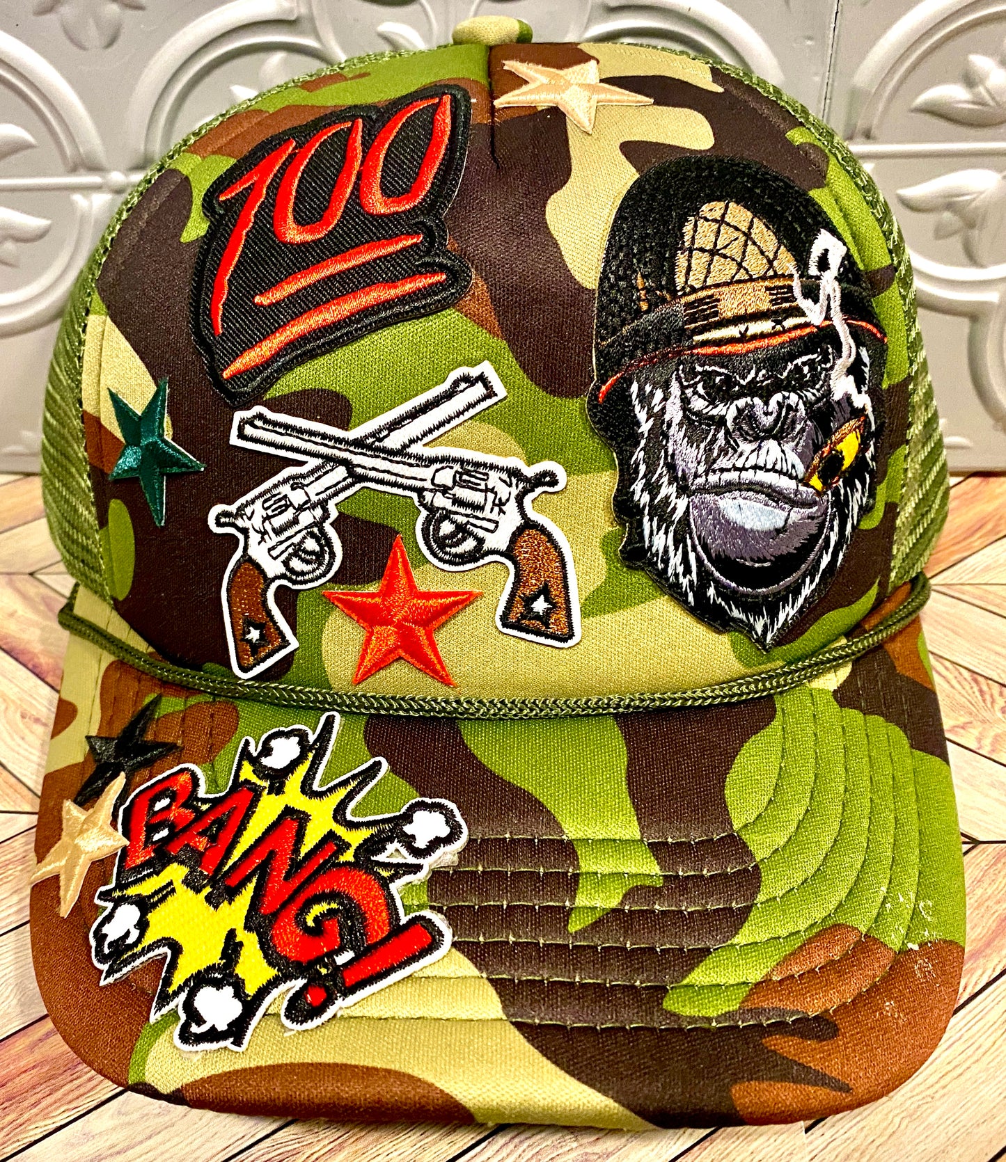 Cool Militant Cigar Smoking Gorilla Camouflaged Truckers Hat