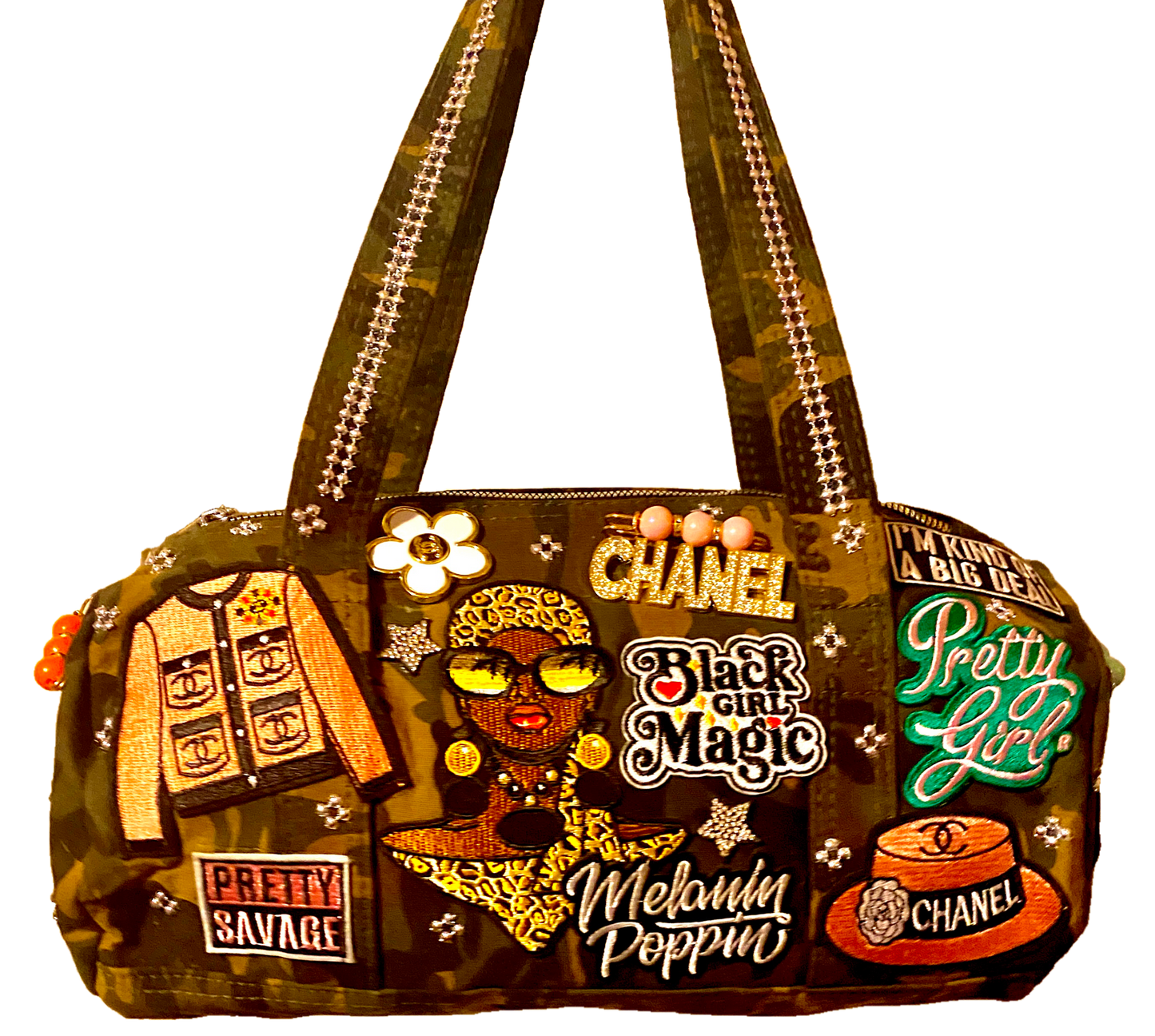 Hand Decorated Camouflage Duffle Style Melanin Queen Designed Purse