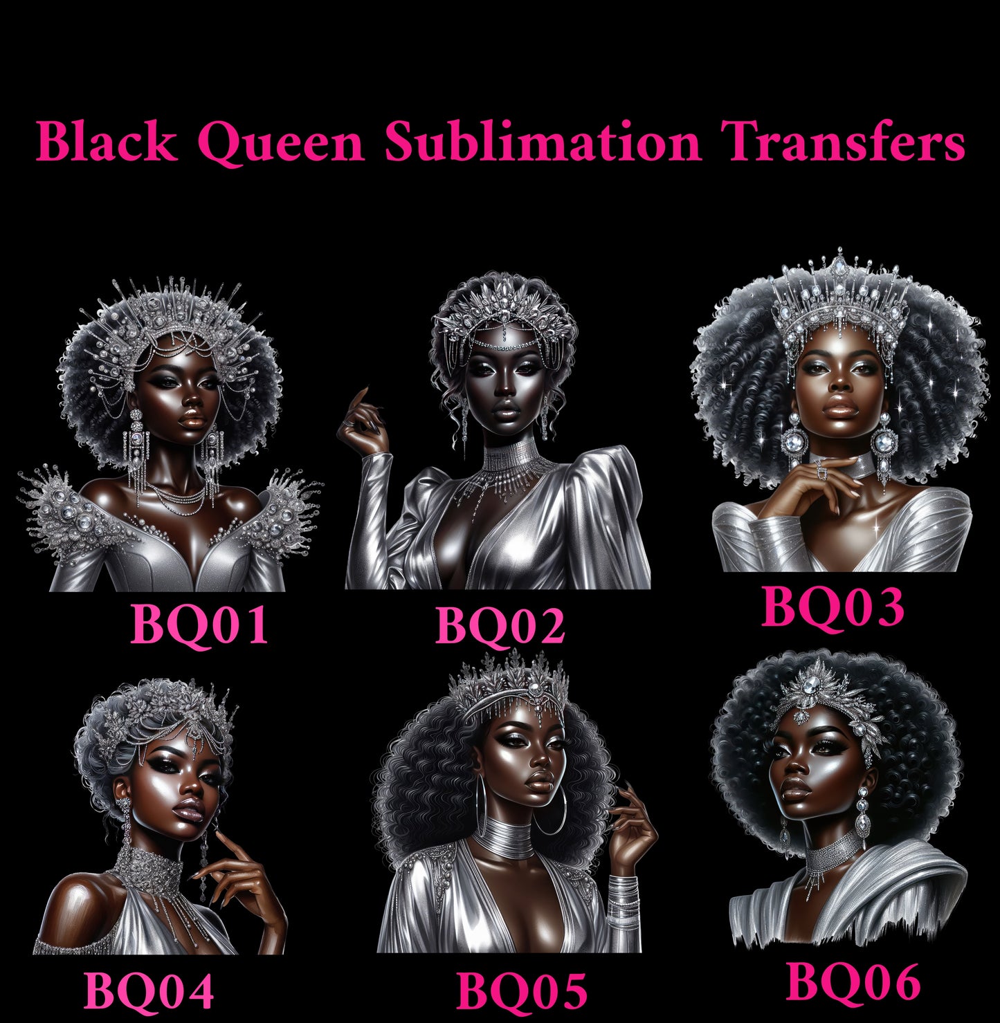 Black Queens 3.75in x 5.00in Sublimation Transfers 4 ct.
