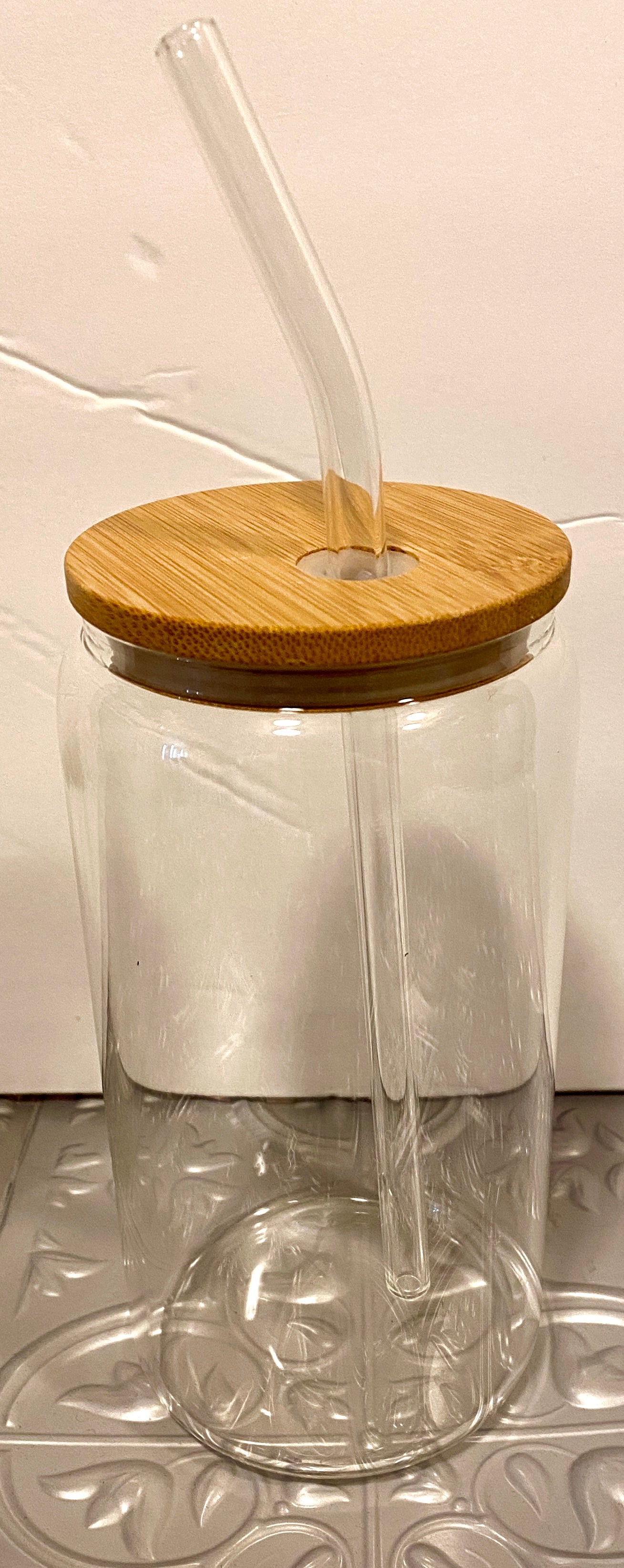 Blank 16oz Glass Can w/ Bamboo Lid 2ct