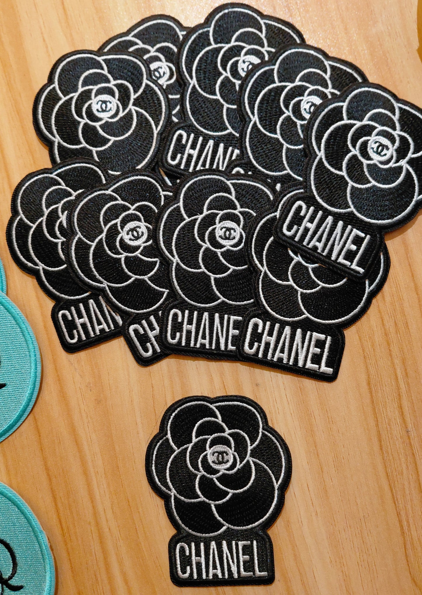 Chanel Flower Iron on Patch in Black & White