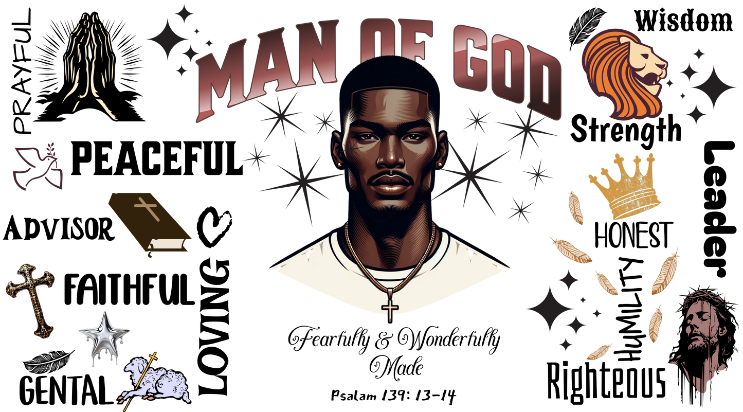 Man of God 16oz UVDTF Glass Cup Wrap (glass cup not included)