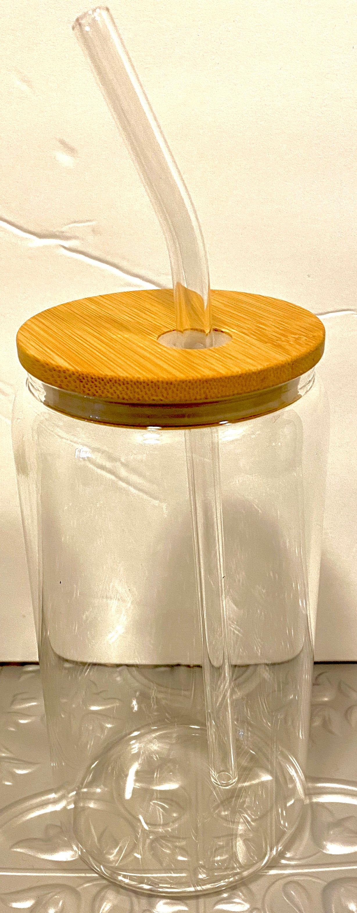 Blank 16oz Glass Can w/ Bamboo Lid 2ct