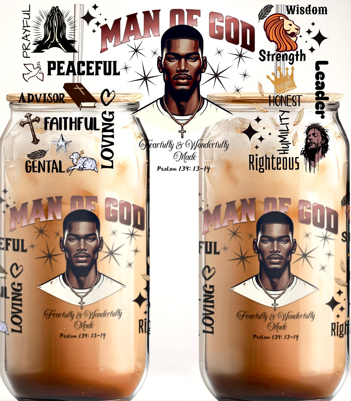 Man of God 16oz UVDTF Glass Cup Wrap (glass cup not included)
