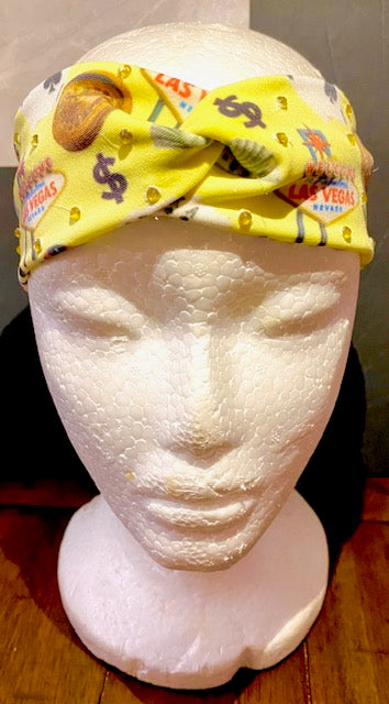 Handmade 2pc Las Vegas Headband & Scrunchie Set w/ Rhinestone Accents