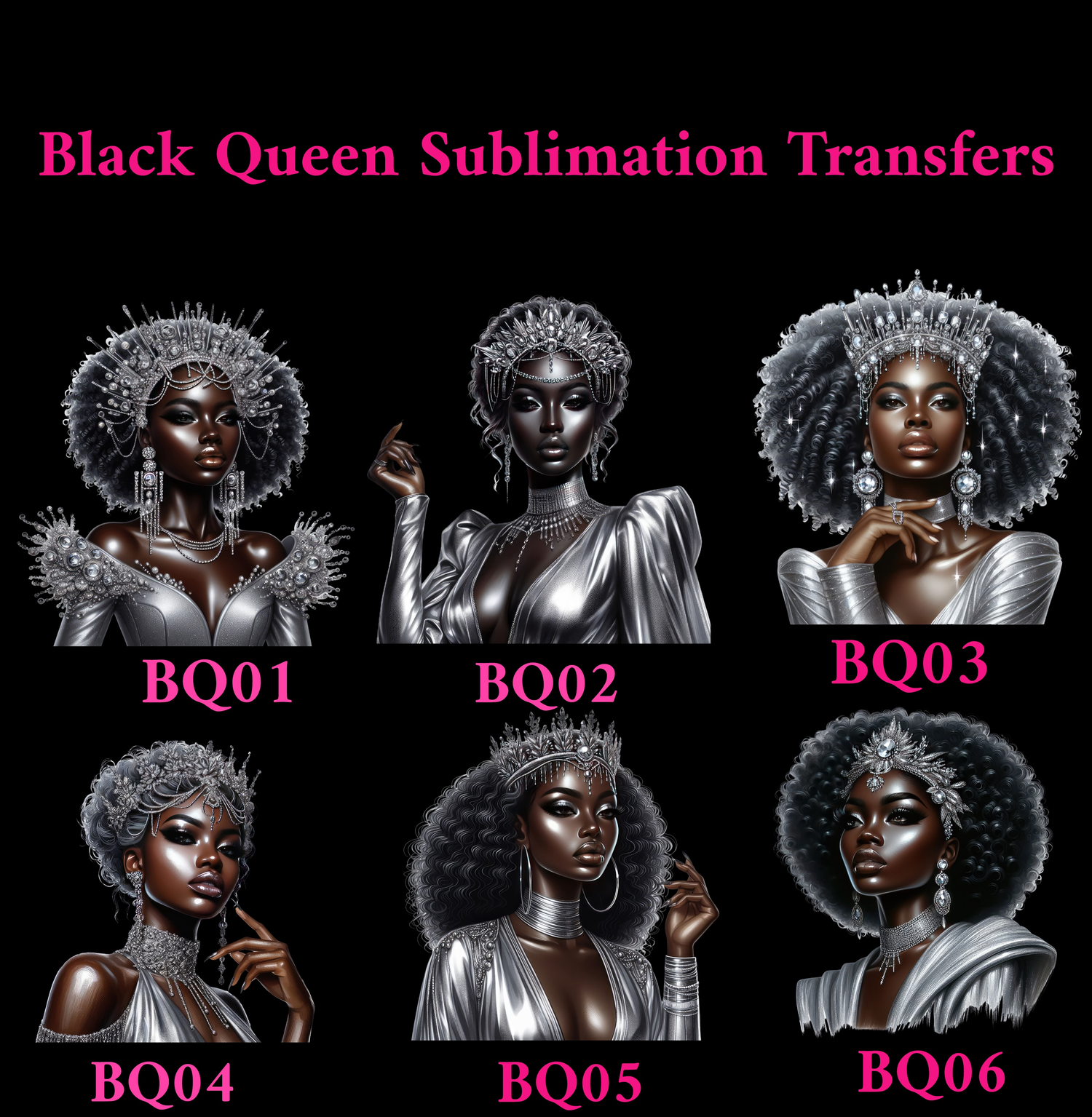Black Queen Sublimation Transfers 3.75in x 5.00in 4ct.
