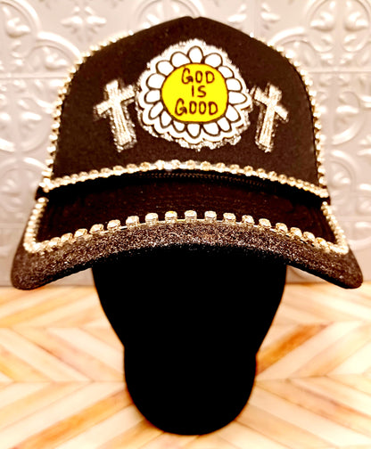Decorated God is Good Black Truckers Hat