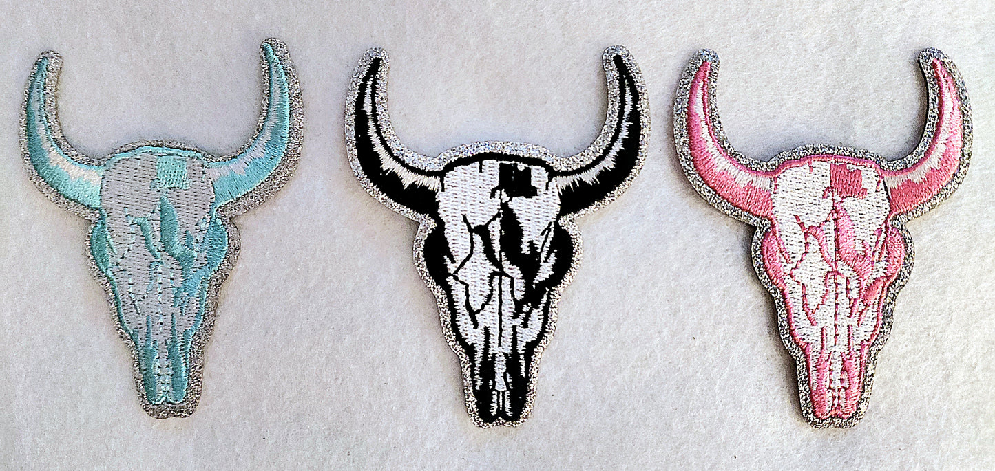 Bull Head Skull Iron on Patch 3ct Variety pkg