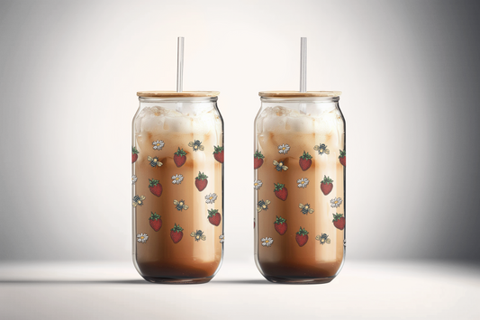 Sweet Strawberry 16oz UVDTF Glass Cup Wrap (glass cup not included)