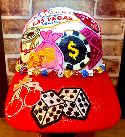 The Gambler Decorated Truckers Hat in Red & White