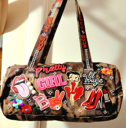 Hand Decorated Camouflage Duffle Style Betty Boop Designed Purse