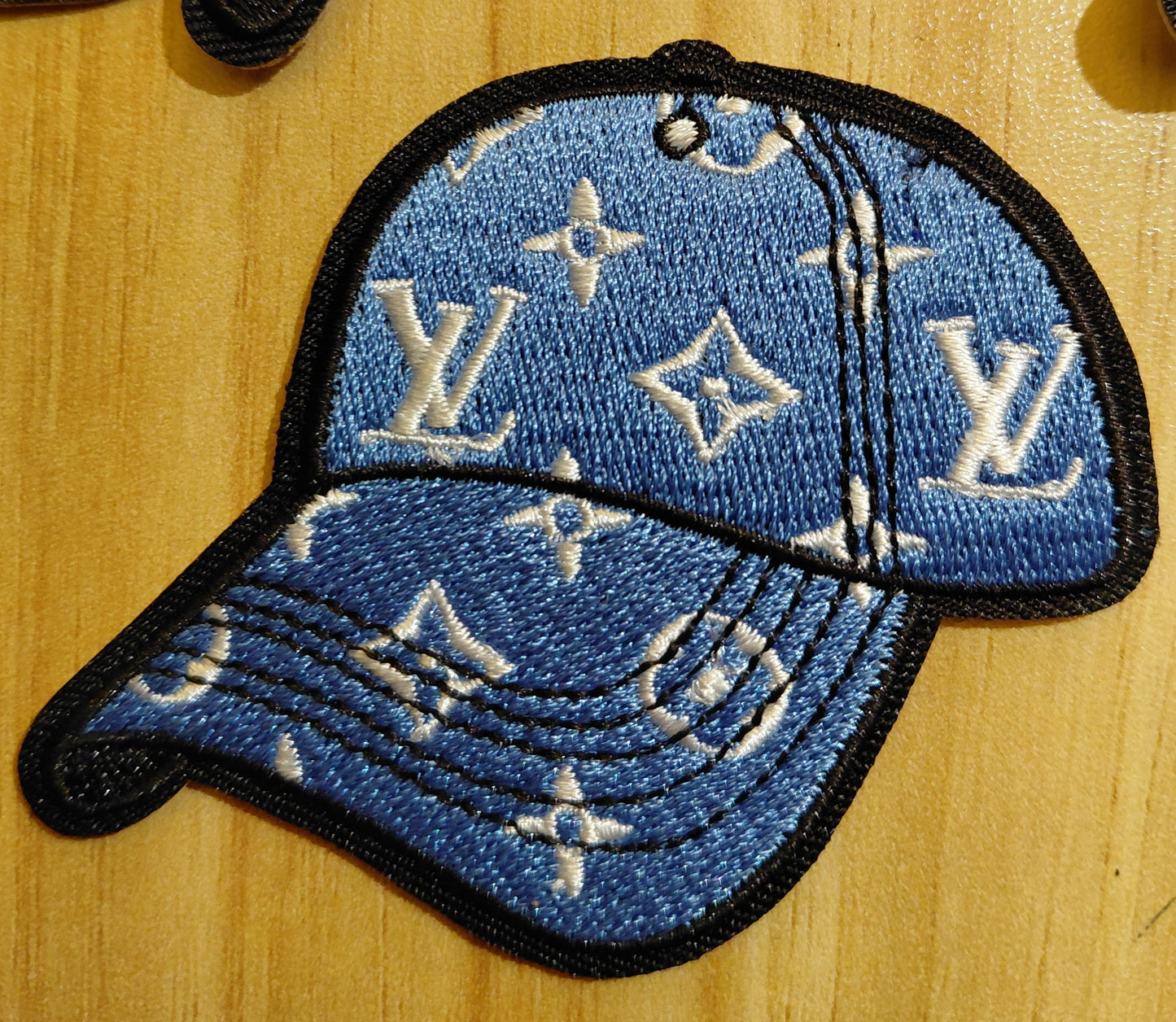 LV Baseball Cap Iron on Patch in Blue & White