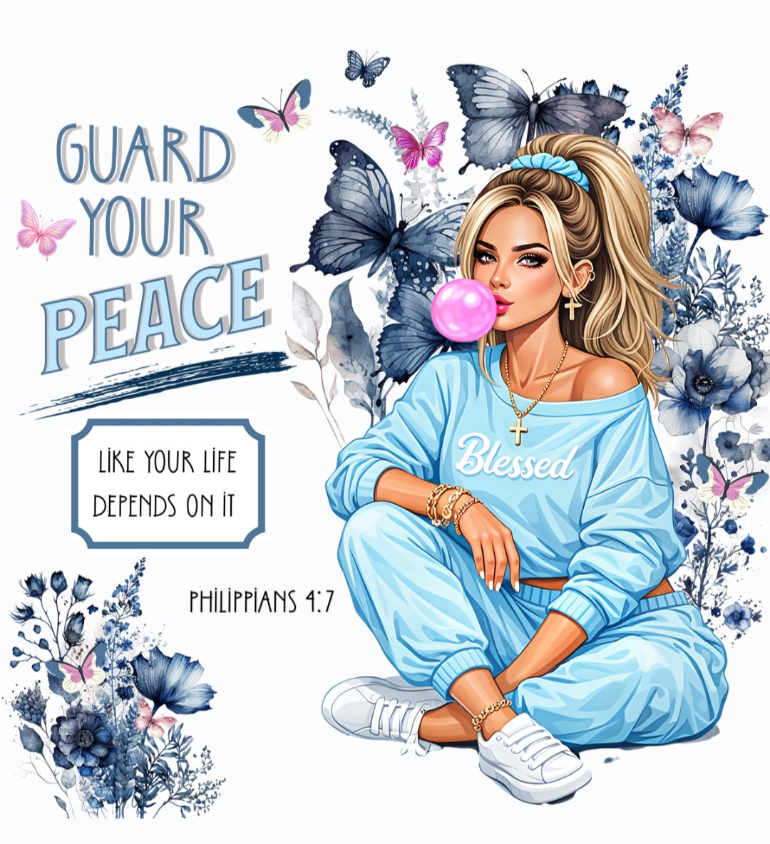 Guard Your Peace Floral Pre-Sized Sublimation Transfer Print