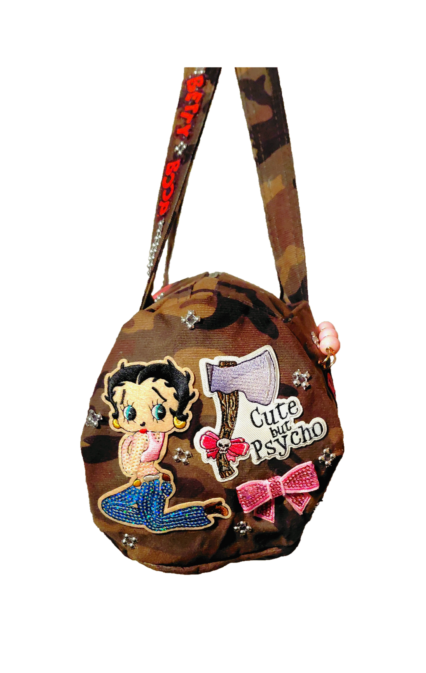 Hand Decorated Camouflage Duffle Style Betty Boop Designed Purse