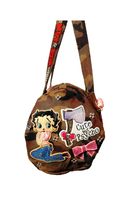 Hand Decorated Camouflage Duffle Style Betty Boop Designed Purse
