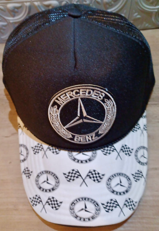 Mercedes  Benz Decorated Truckers Hat in Black & White