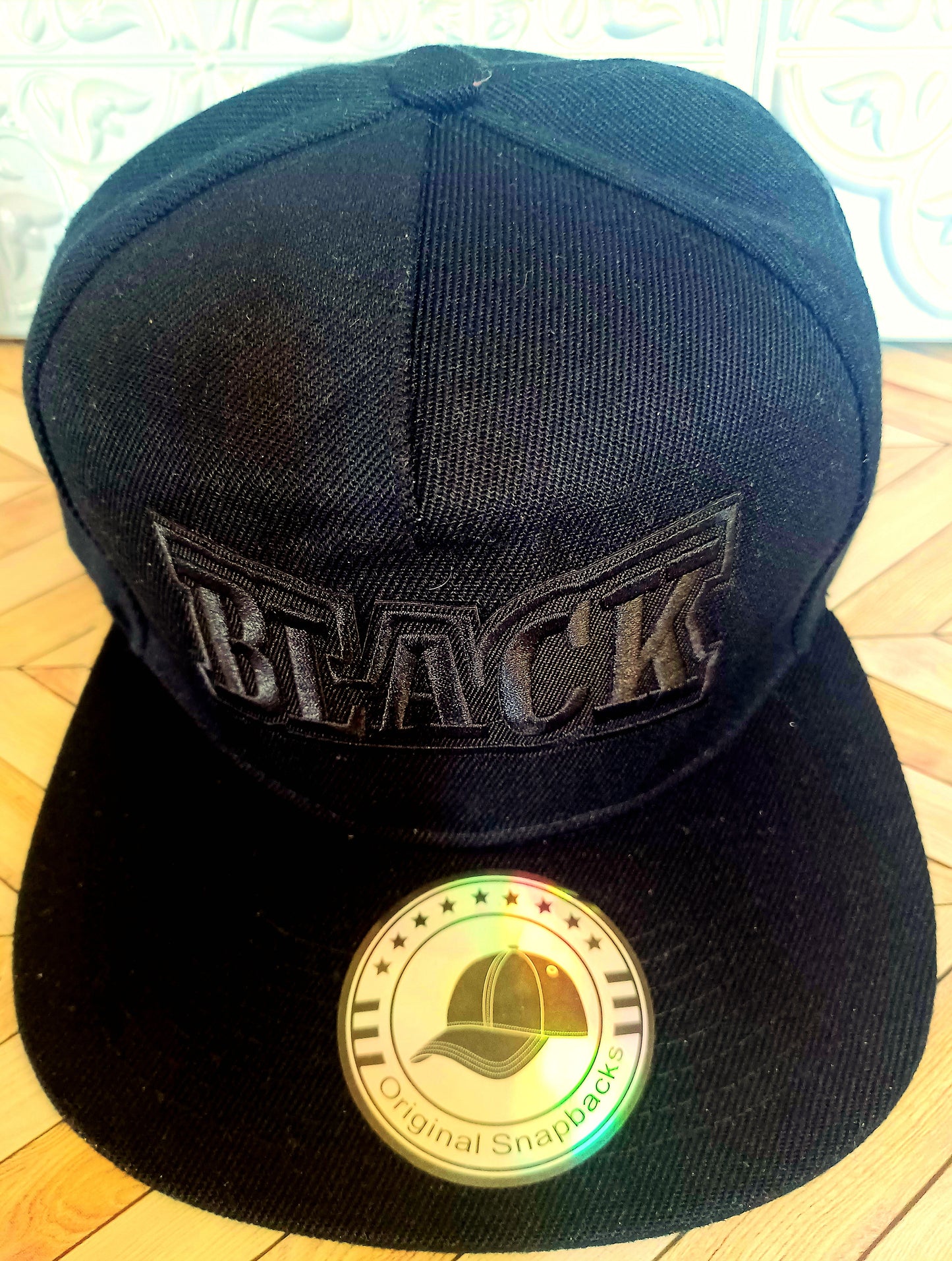 Black Embroidered, Original Snaback Cap in Black