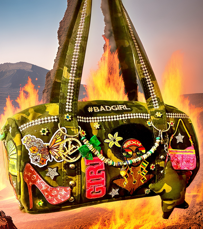Hand Decorated Camouflage Duffle Style Melanin Queen Designed Purse