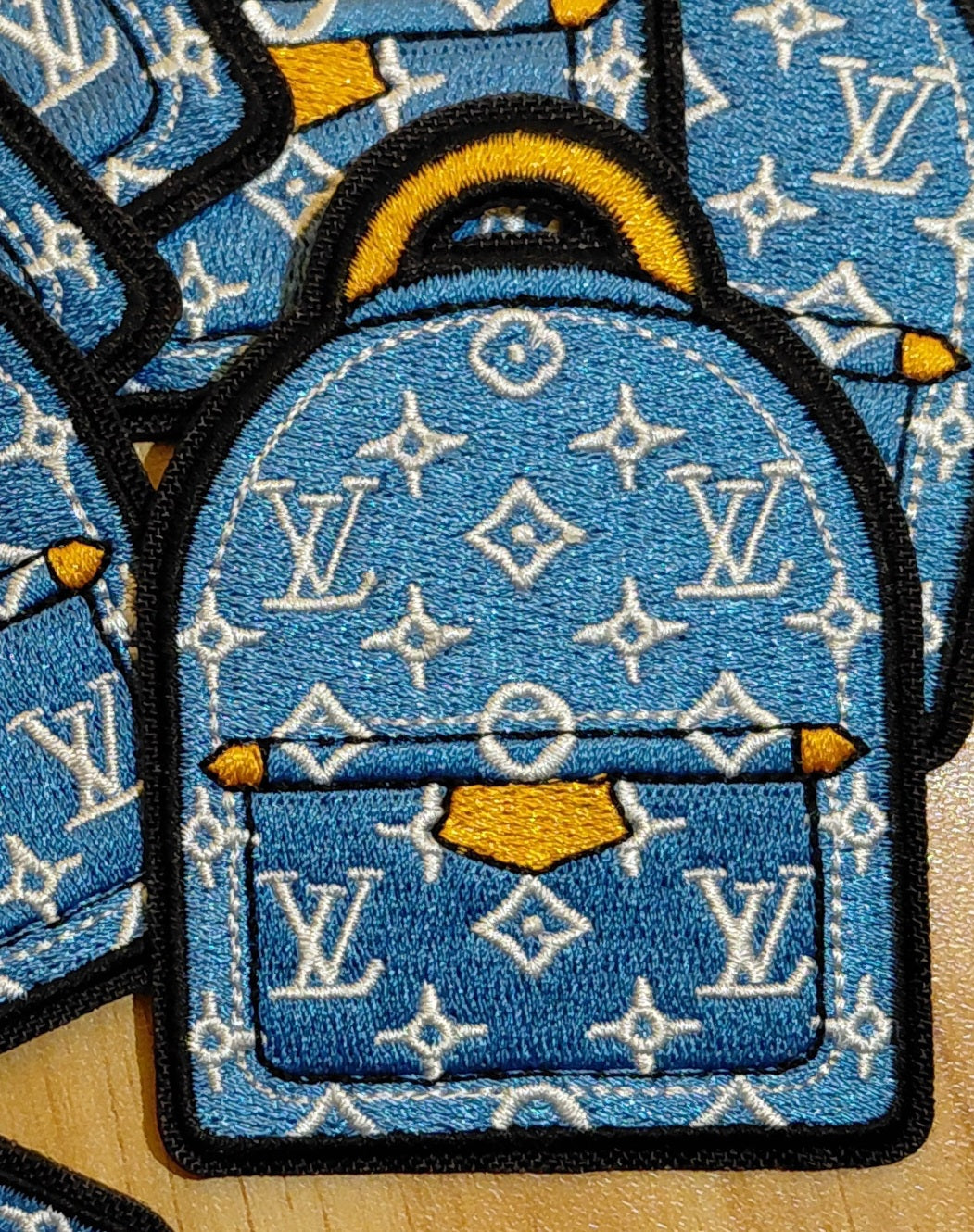 LV Back Pack Iron on Patch in Blue