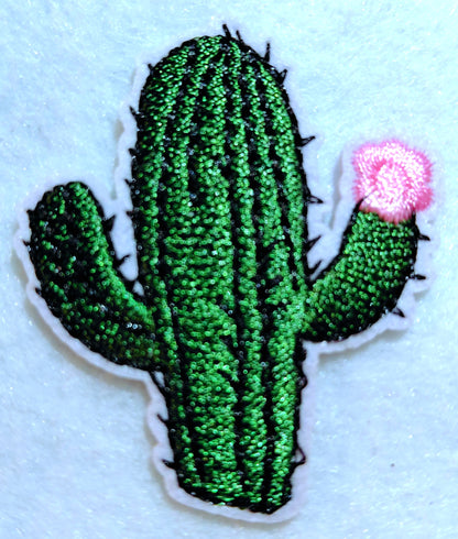 Green Cactus Flower Iron on Patch 4ct pkg