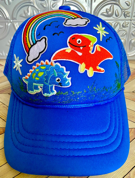 Stone Age Dinosaurs Kids Truckers Hat in Blue