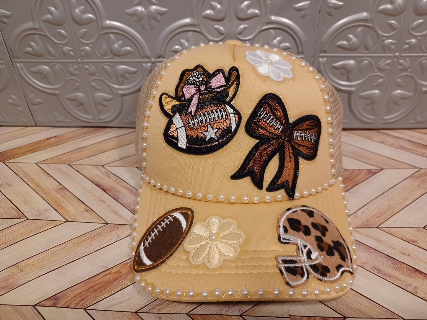 Game Girl Decorated Truckers Hat in Tan