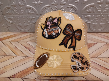 Game Girl Decorated Truckers Hat in Tan