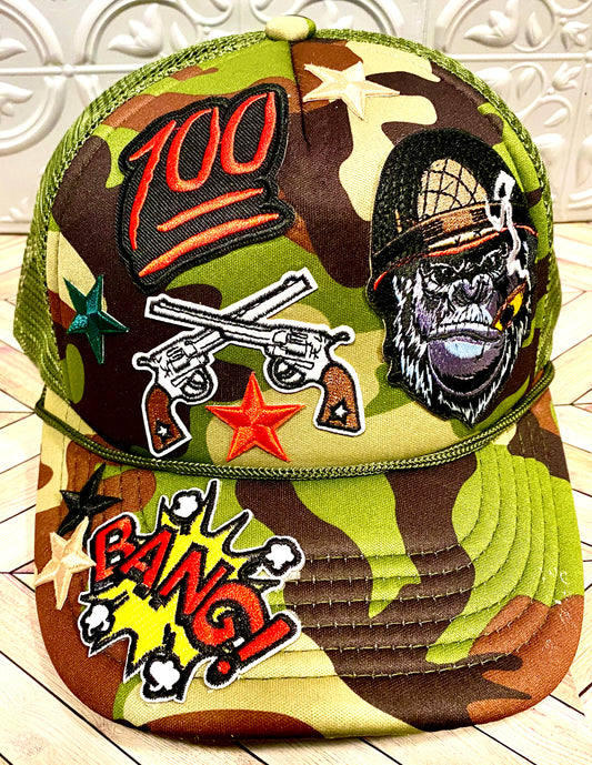 Cool Militant Cigar Smoking Gorilla Camouflaged Truckers Hat