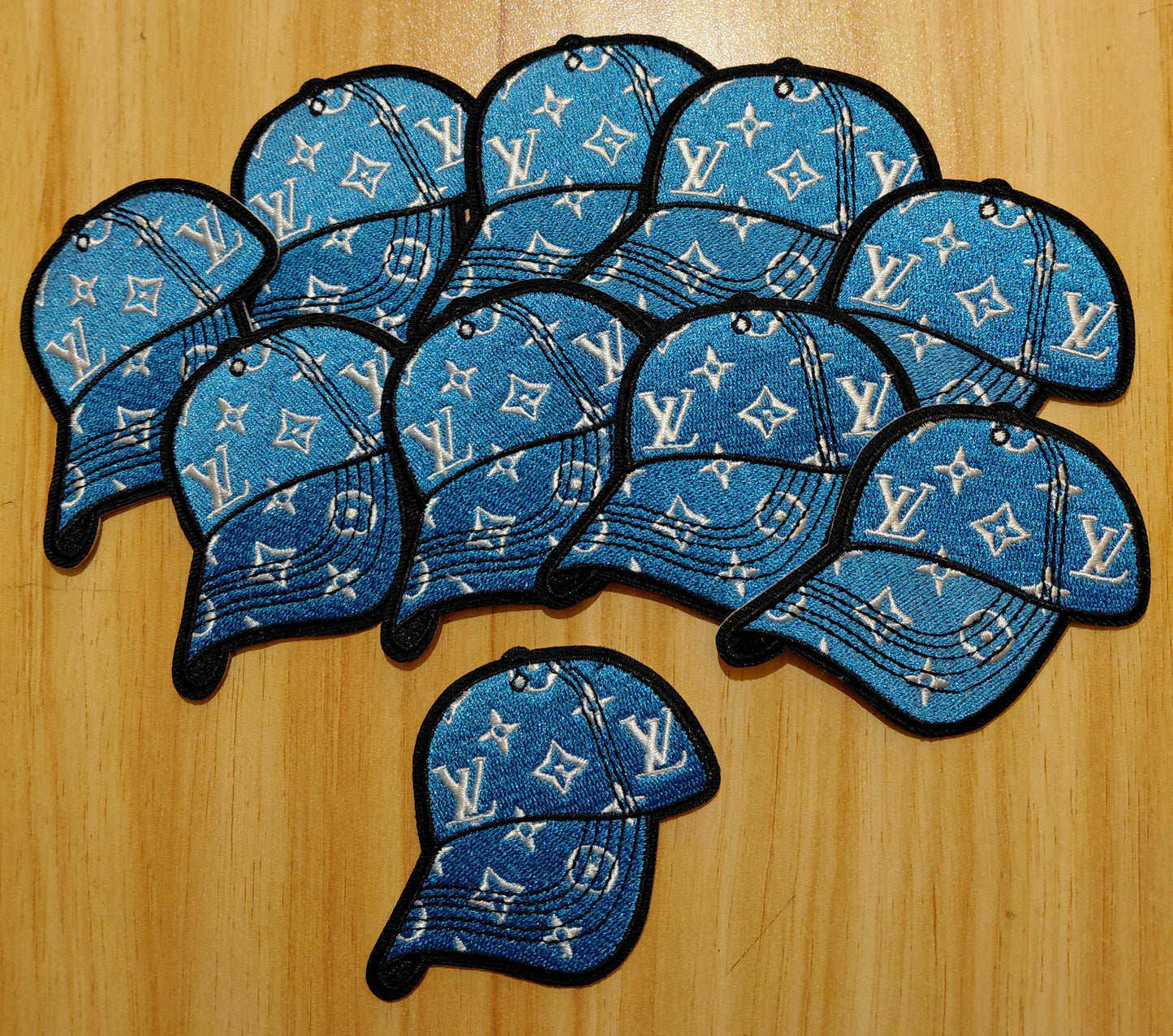LV Baseball Cap Iron on Patch in Blue & White