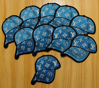 LV Baseball Cap Iron on Patch in Blue & White