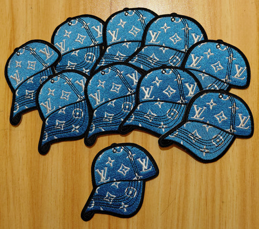 LV Baseball Cap Iron on Patch in Blue & White