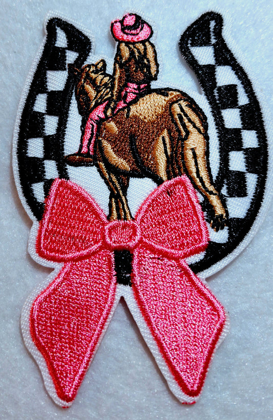 Cowgirl Pink Bow Western Iron on Patch 2ct pkg