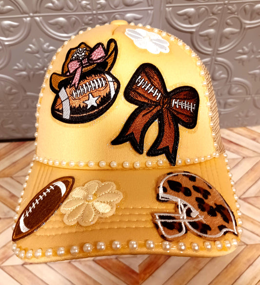 Game Girl Decorated Truckers Hat in Tan