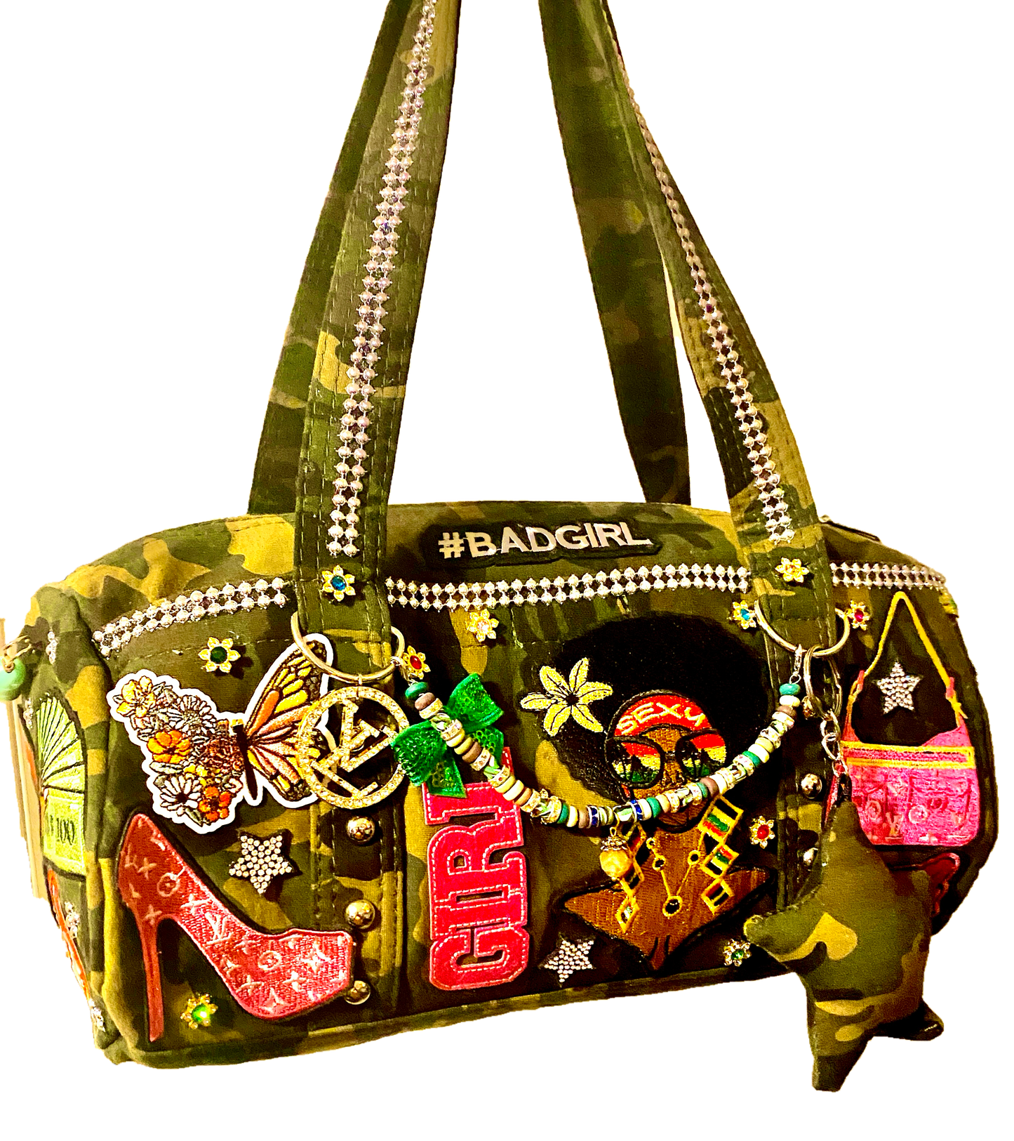 Hand Decorated Camouflage Duffle Style Melanin Queen Designed Purse