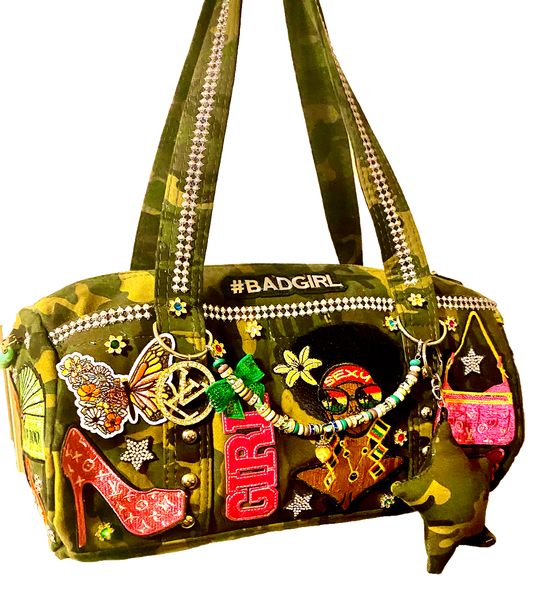 Hand Decorated Camouflage Duffle Style Melanin Queen Designed Purse