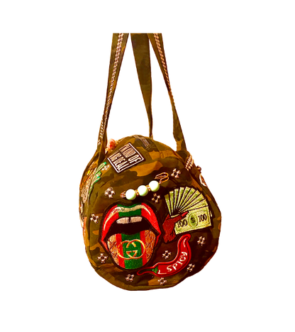 Hand Decorated Camouflage Duffle Style Melanin Queen Designed Purse