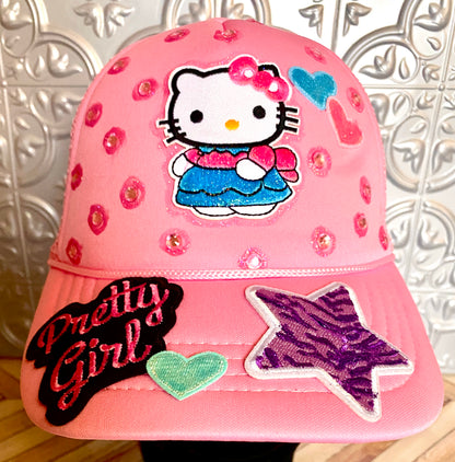 Hello Pretty Girl Truckers Hat in Pink