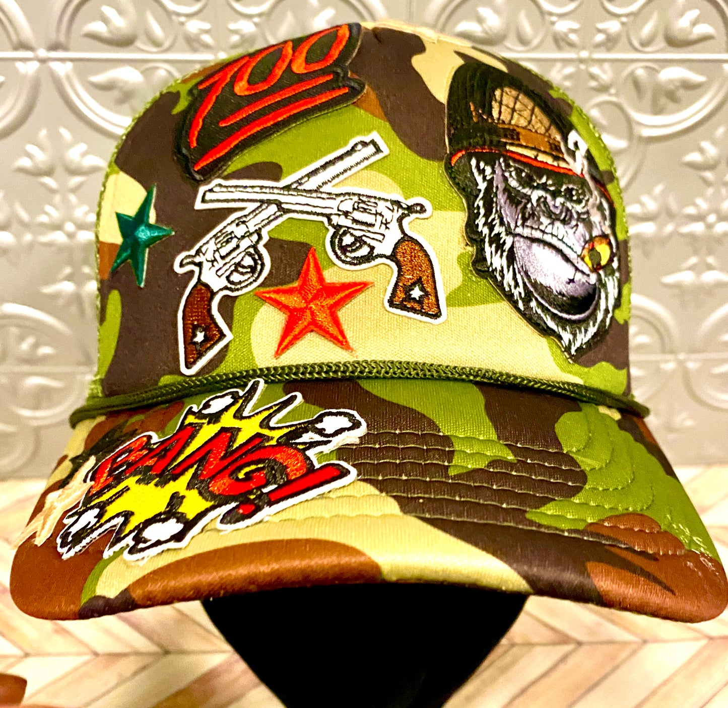 Cool Militant Cigar Smoking Gorilla Camouflaged Truckers Hat